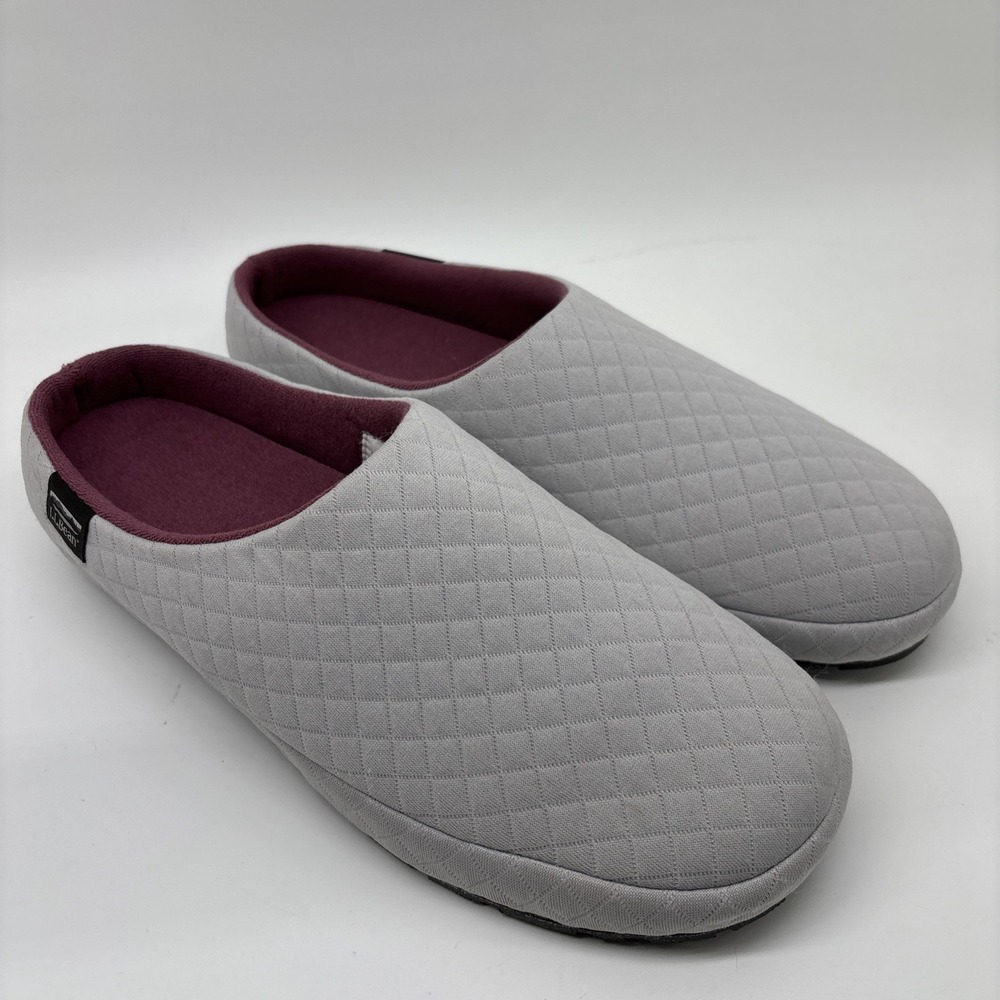 LL Bean Quilted Slippers Scuffs Women's 11 M Gray Purple Slip On Fleece Fabric‎